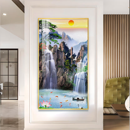 Portrait of Water and Birds Glass Finish Vertical Wall Art