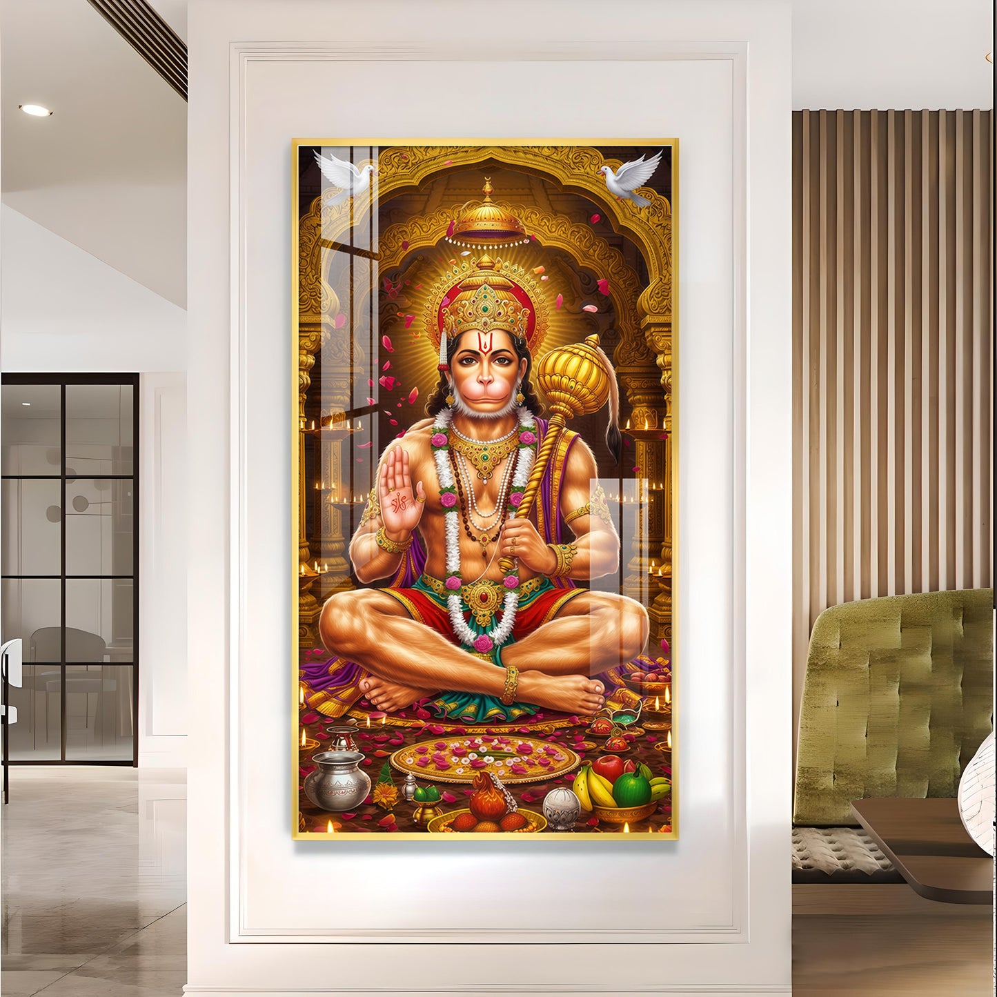 Spiritual Hanuman Ji Glass Finish Vertical Wall Art