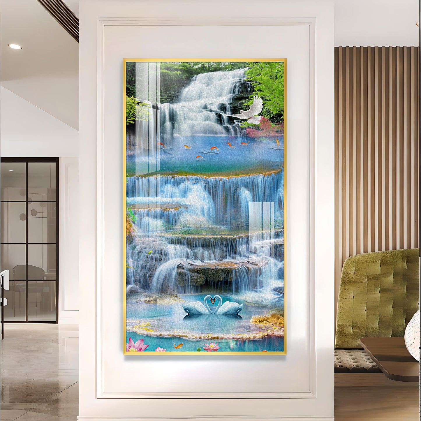 Ethereal Waterscape Glass Finish Vertical Wall Art