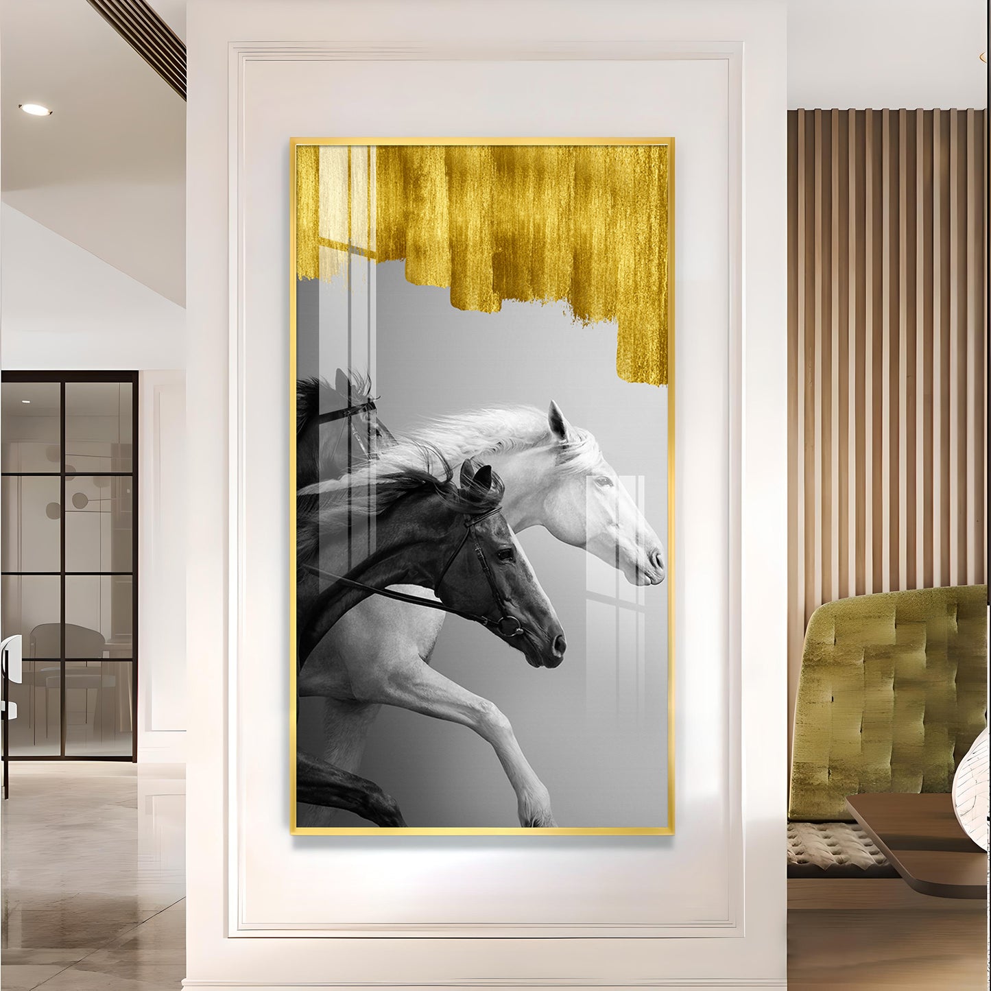 Running Stallions Glass Finish Vertical Wall Art