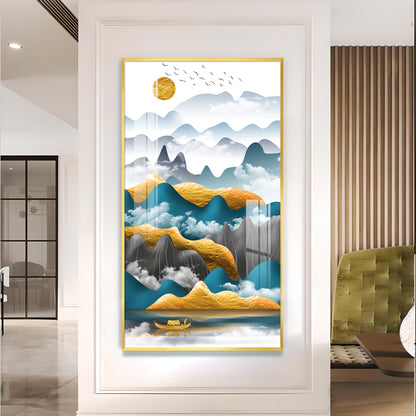 Mountains and Water Glass Finish Vertical Wall Art