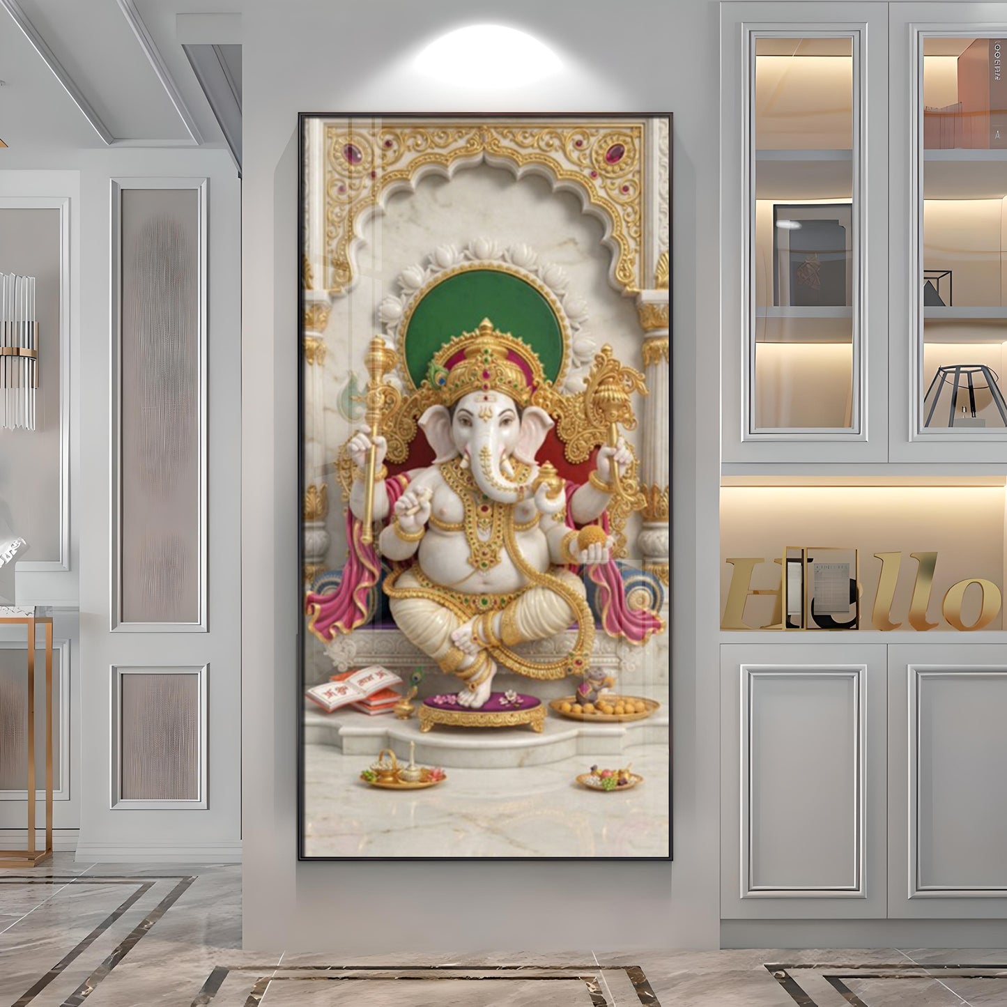 Lord Shree Ganesha Glass Finish Vertical Wall Art