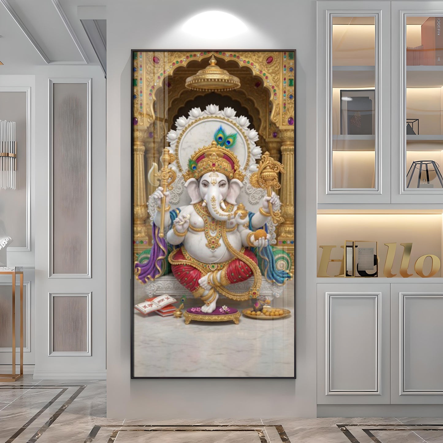 Elegant Lord Ganesh Ji Glass Finish Vertical Wall Art