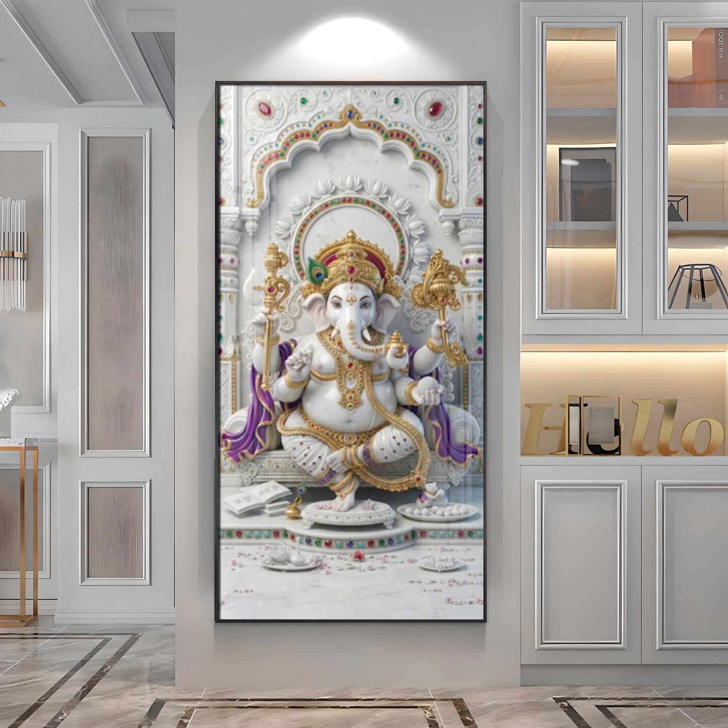 Lord Ganesha Ji Glass Finish Vertical Wall Art