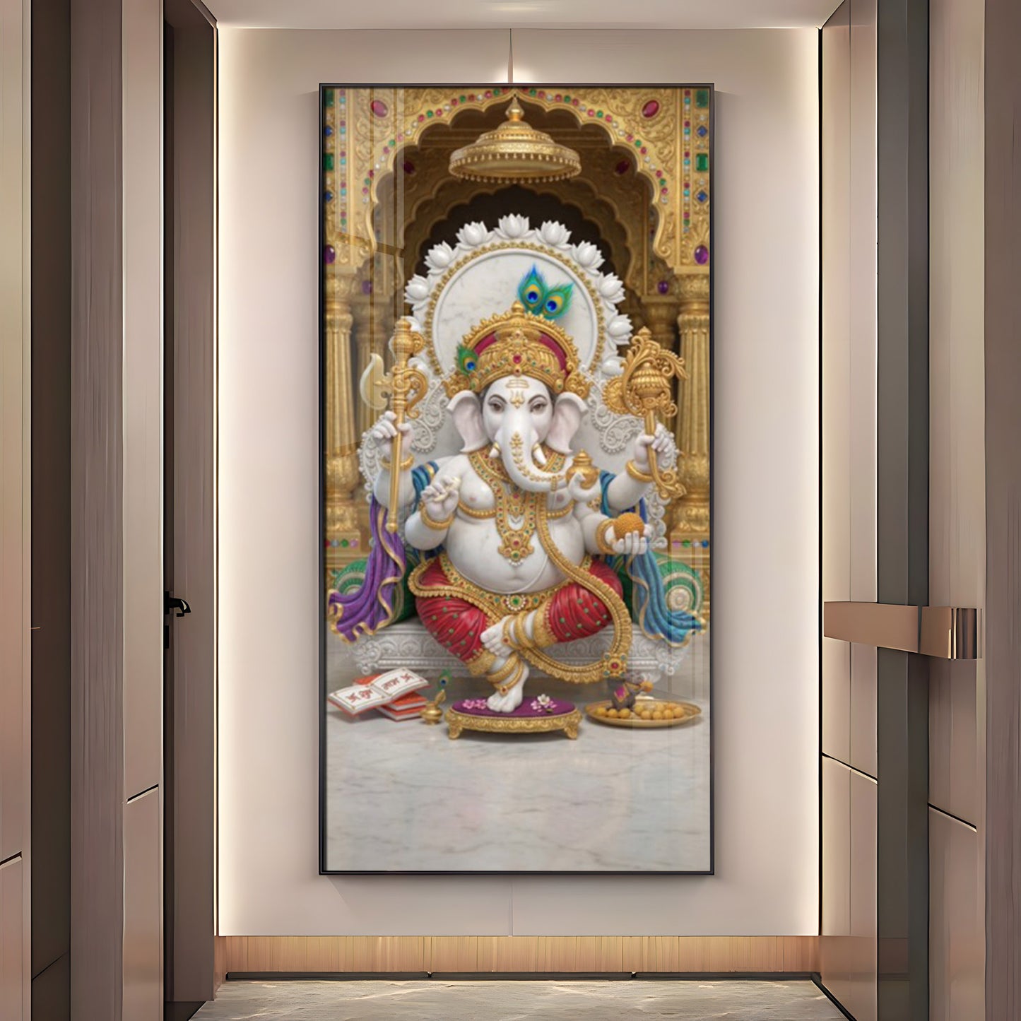 Elegant Lord Ganesh Ji Glass Finish Vertical Wall Art