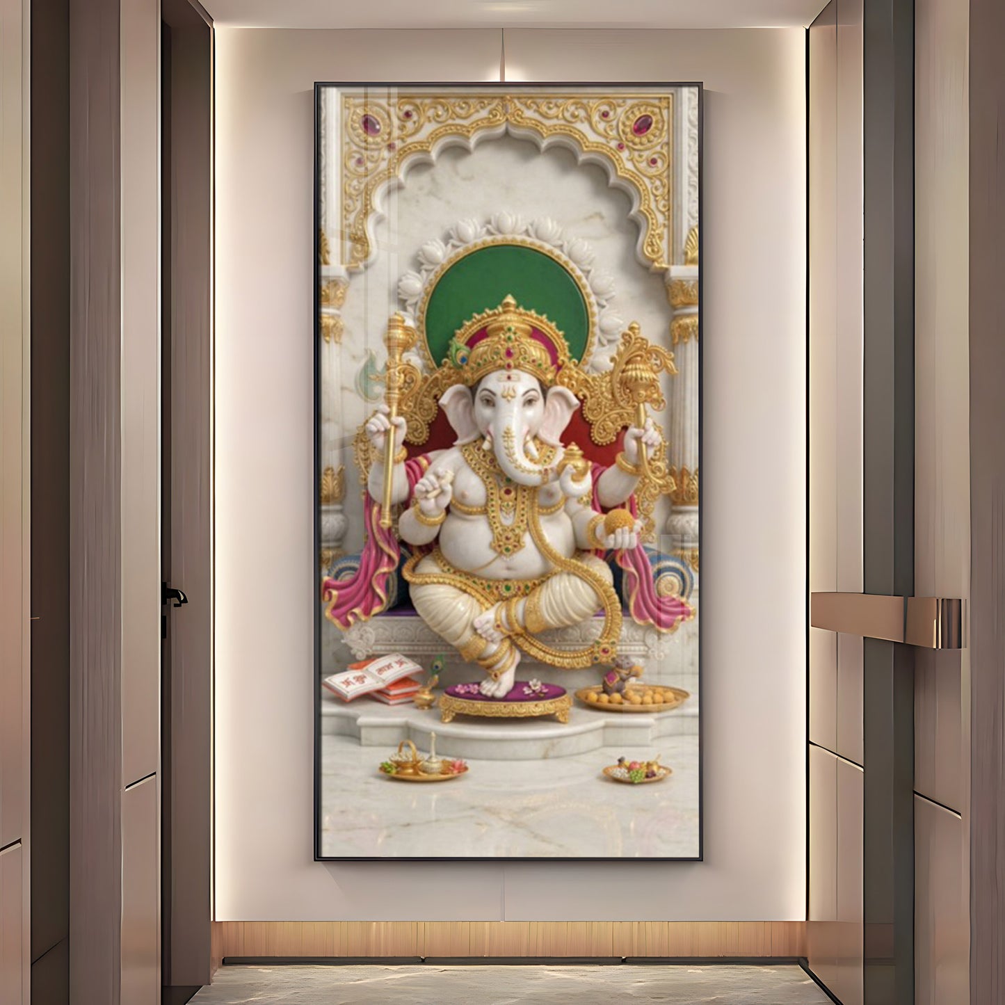 Lord Shree Ganesha Glass Finish Vertical Wall Art