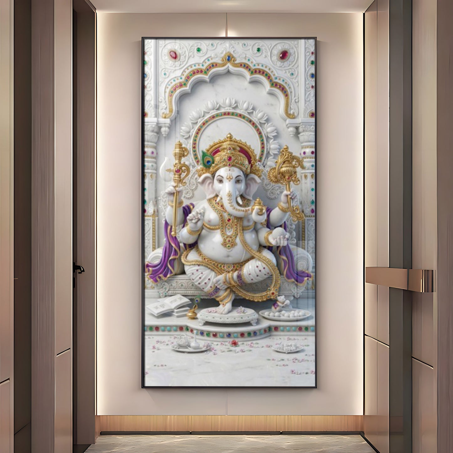 Lord Ganesha Ji Glass Finish Vertical Wall Art