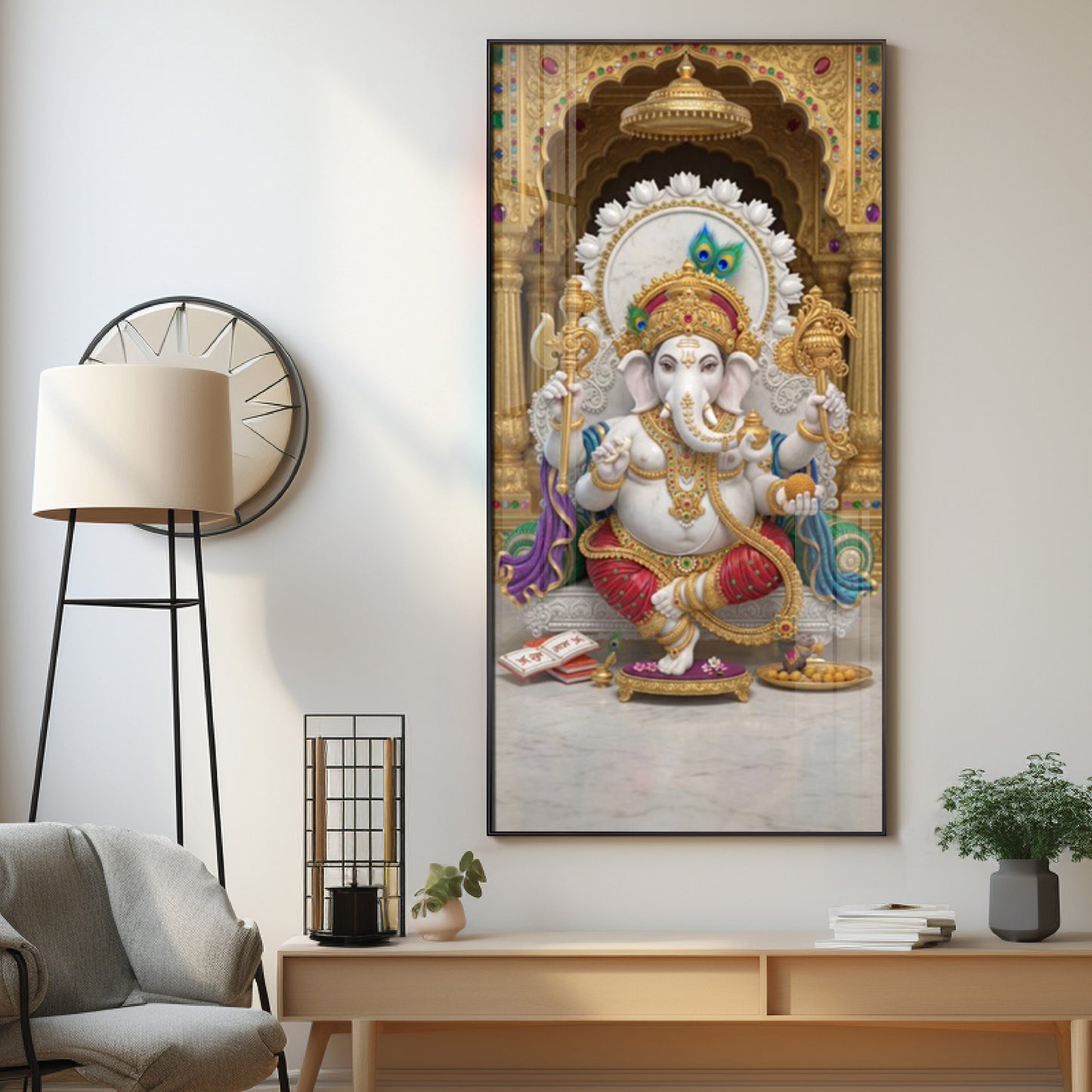 Elegant Lord Ganesh Ji Glass Finish Vertical Wall Art