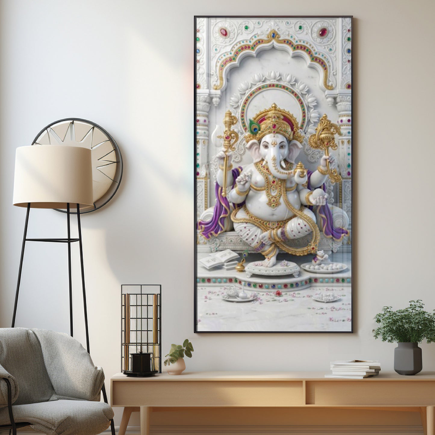 Lord Ganesha Ji Glass Finish Vertical Wall Art