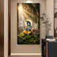 Lord Krishna Playing Flute In Garden Glass Finish Vertical Wall Art