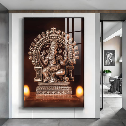 Divine Ganpati Bappa Glass Finish Vertical Wall Art