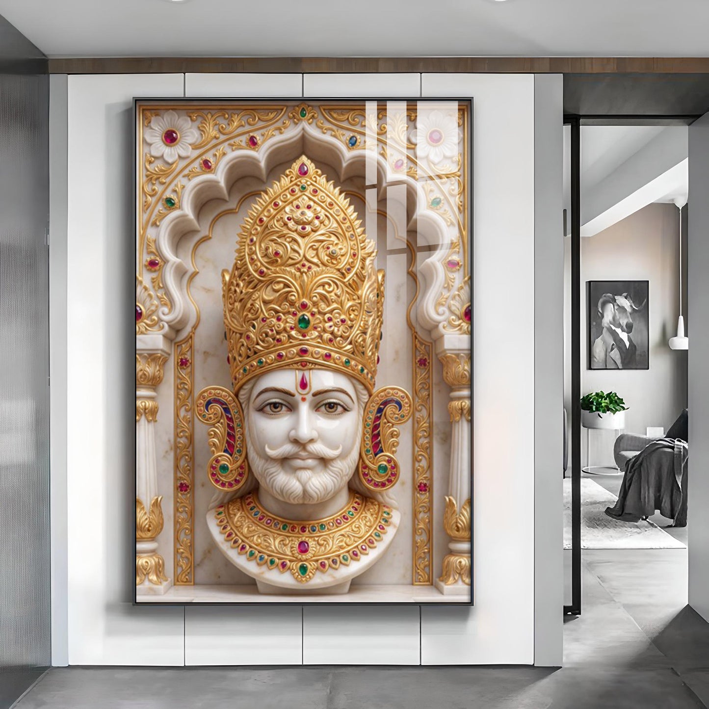 Divine Shyam Baba Glass Finish Vertical Wall Art