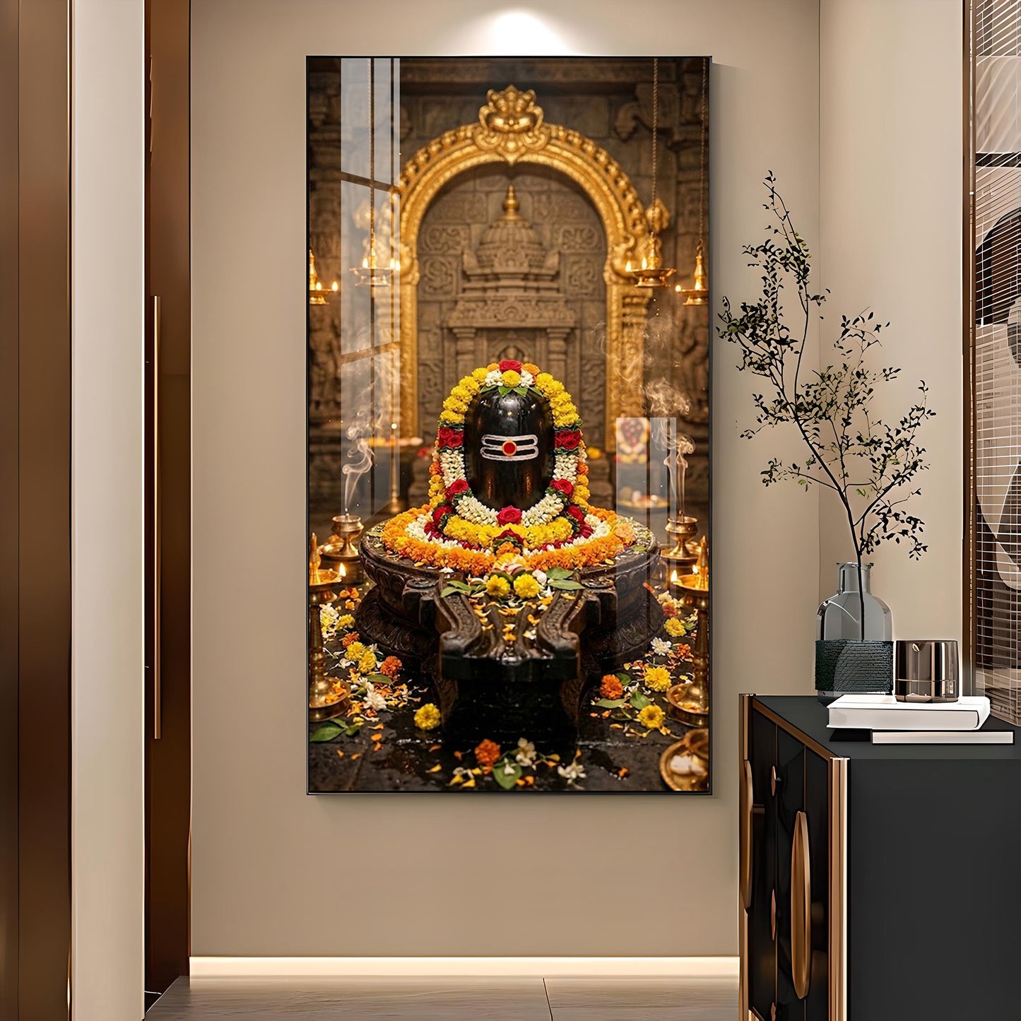 Shivling Mahakaleshwar Glass Finish Vertical Wall Art