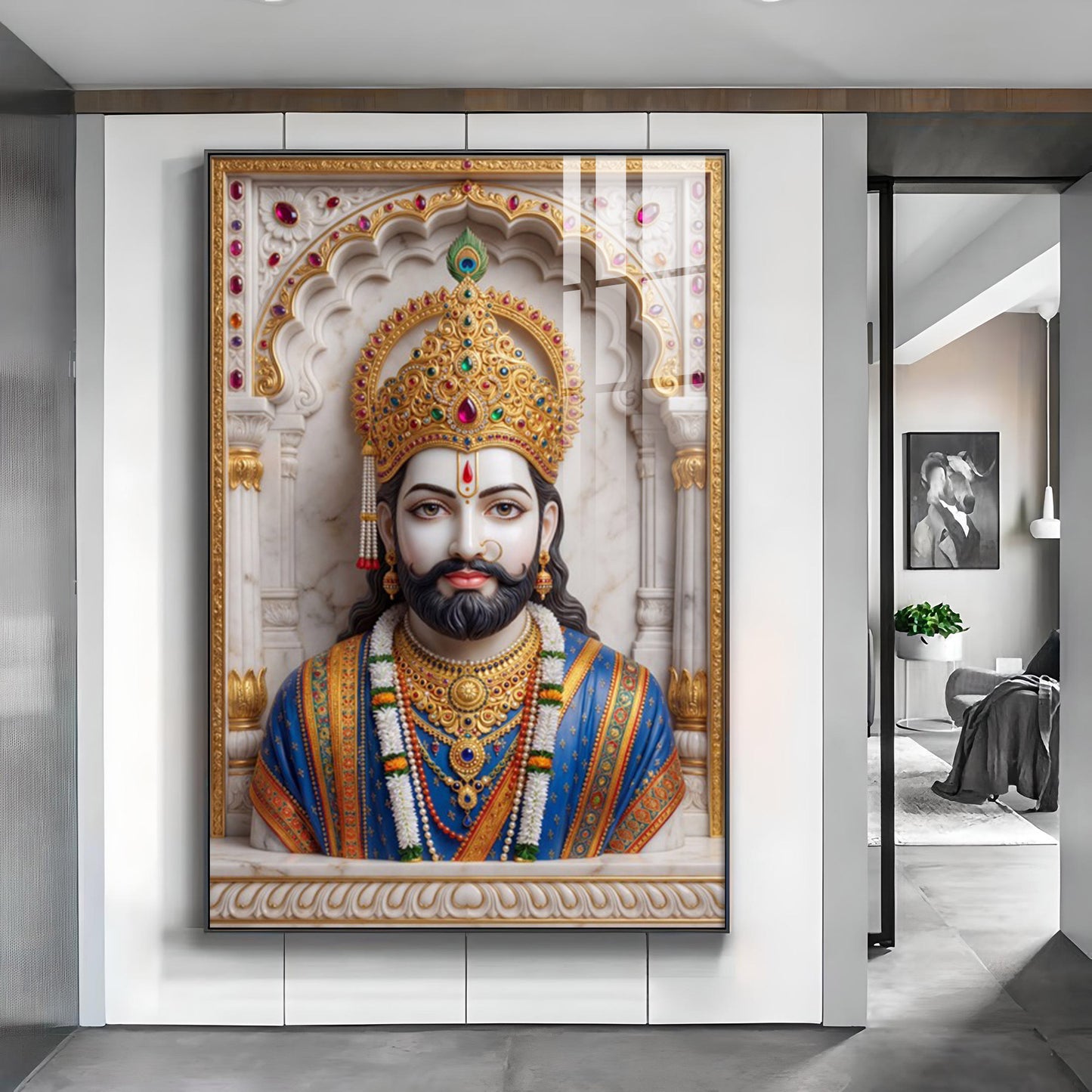 Khatushyam Baba Glass Finish Vertical Wall Art