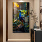 Peacock Perch Glass Finish Vertical Wall Art