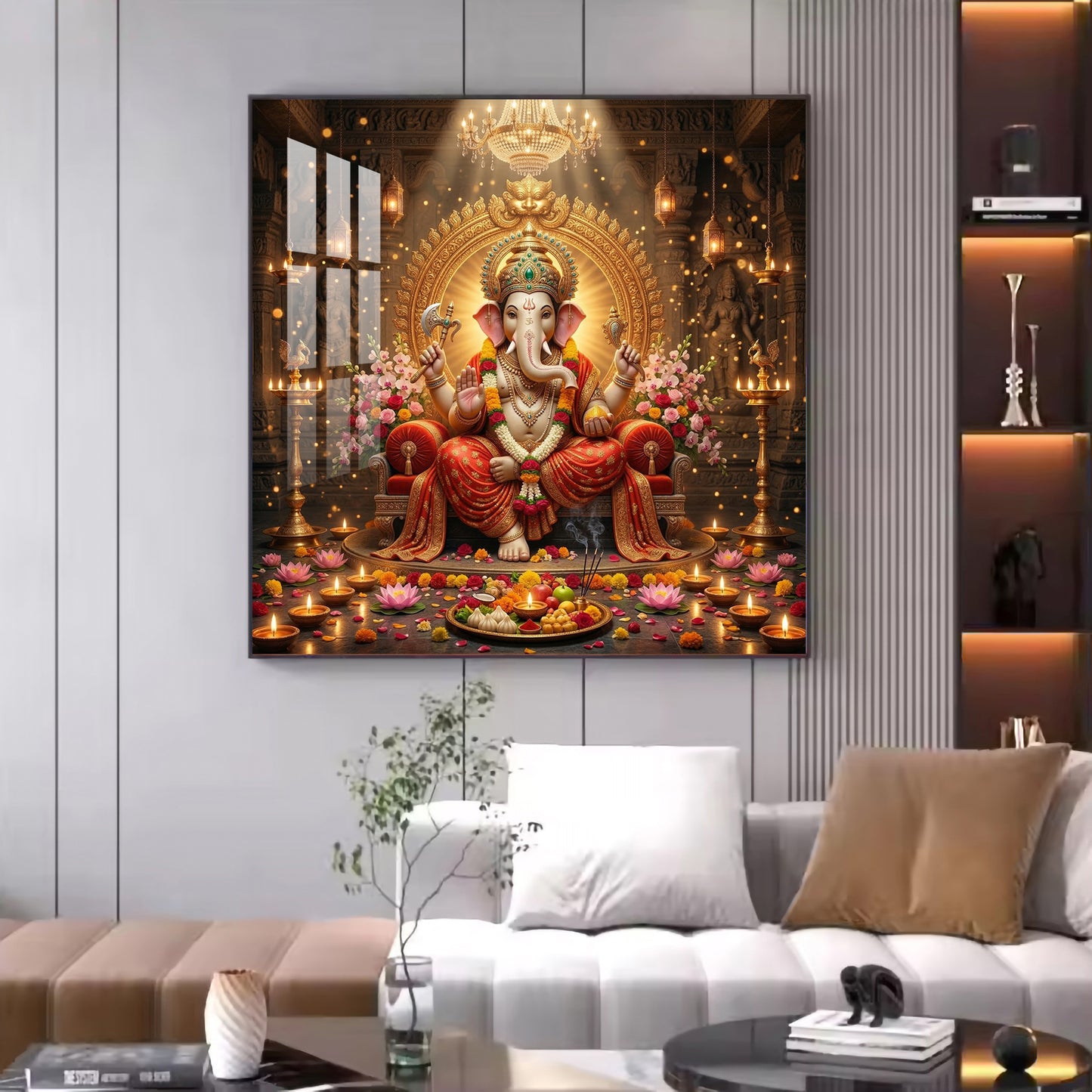 Hindu God Ganpati Ji Glass Finish Square Wall Art