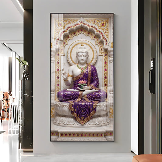 Elegant Gautam Buddha Glass Finish Vertical Wall Art