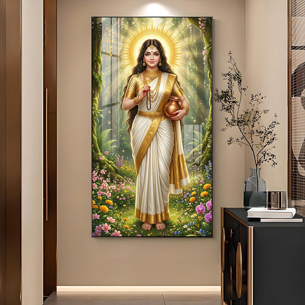 Divine Goddess Brahmacharini Glass Finish Vertical Wall Art
