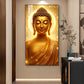 Golden Meditating Buddha Glass Finish Vertical Wall Art