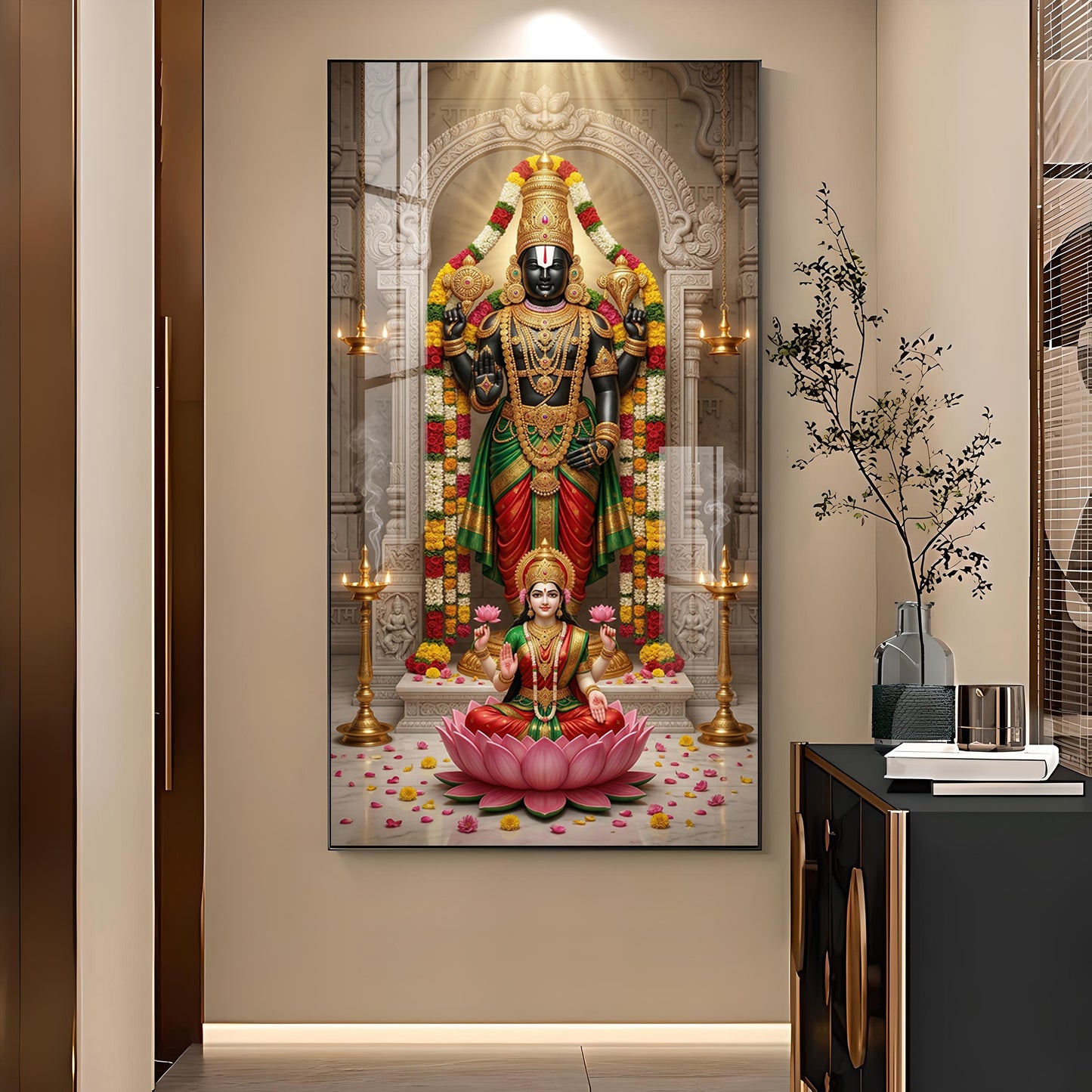 Lord Tirupati Bala Ji Glass Finish Vertical Wall Art