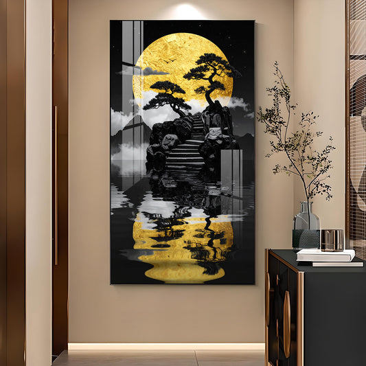 Twilight Tree Serenity Glass Finish Vertical Wall Art