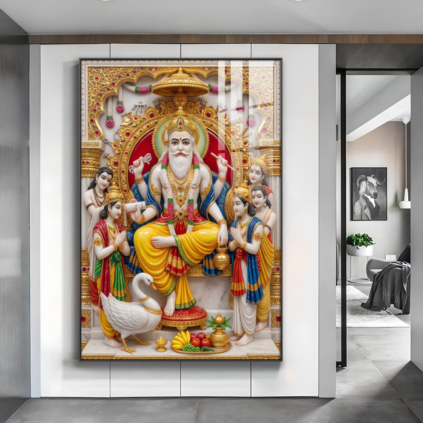 Lord Shree Vishwakarma Ji Glass Finish Vertical Wall Art