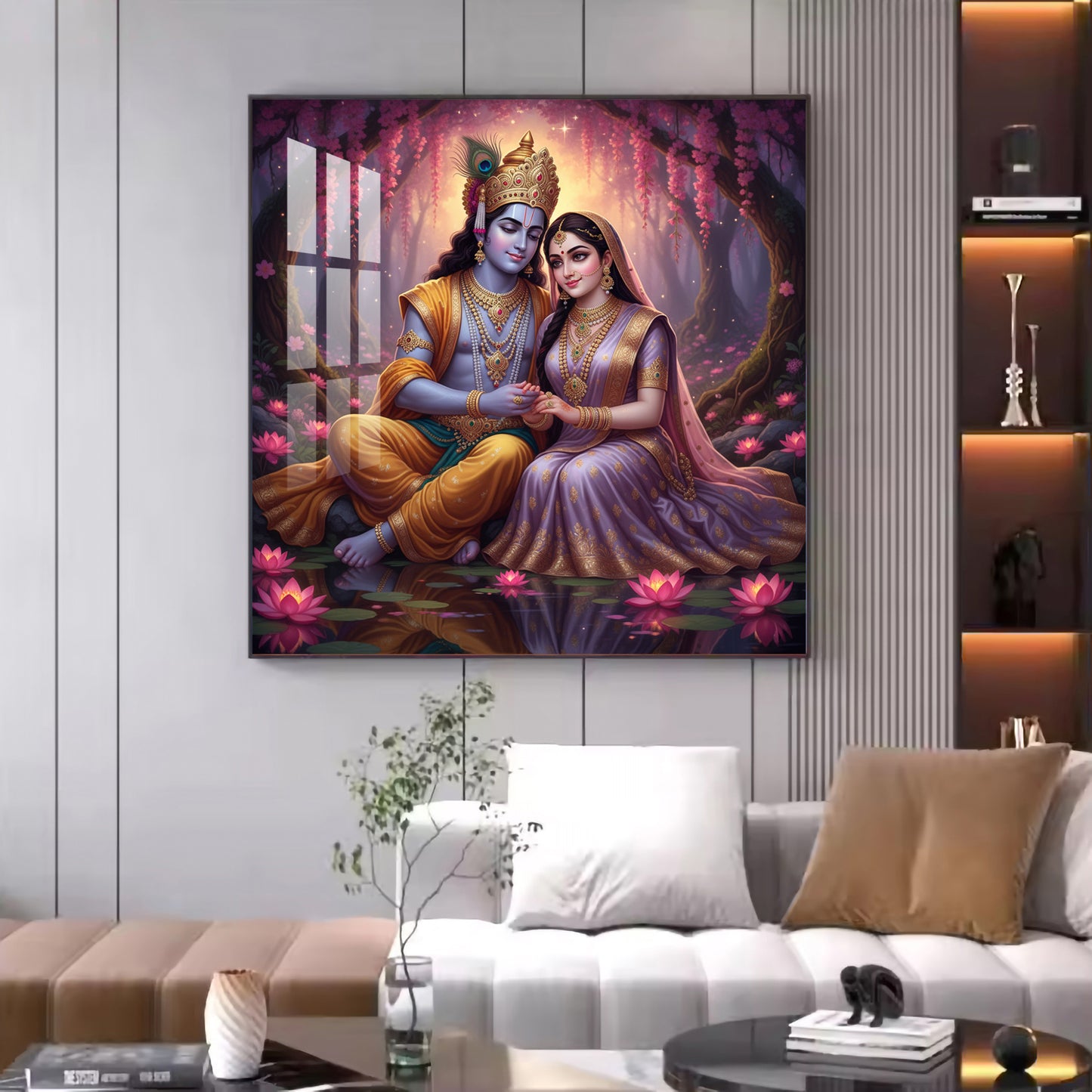 Loving Beautiful Radha Krishna Glass Finish Square Wall Art