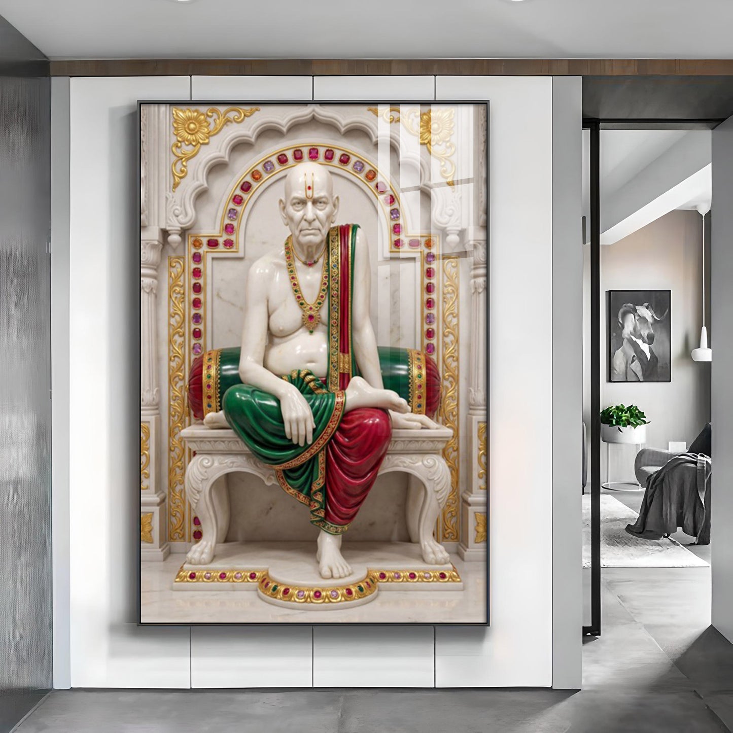 Jai Swami Samarth Glass Finish Vertical Wall Art