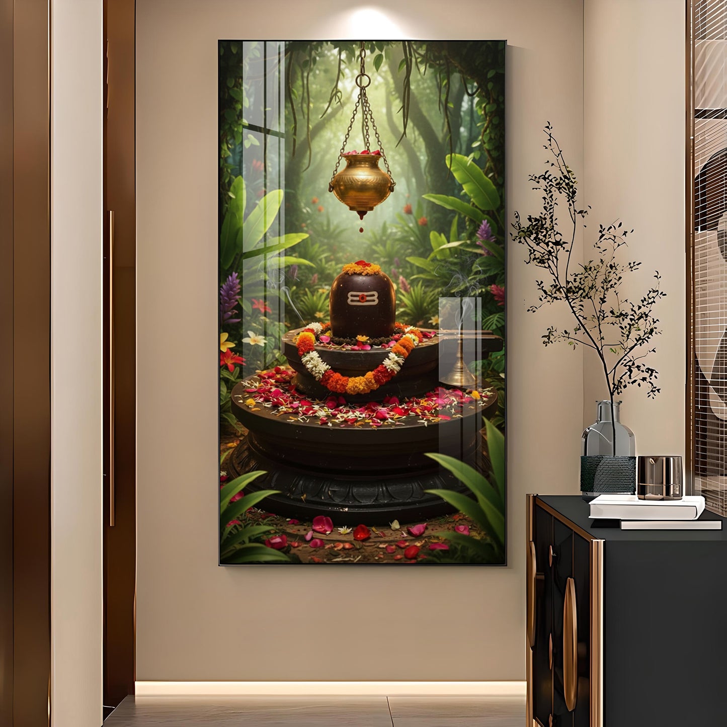 Shiv Shankar Glass Finish Vertical Wall Art
