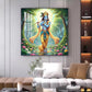 Lord Krishna With Blue Skin Glass Finish Square Wall Art