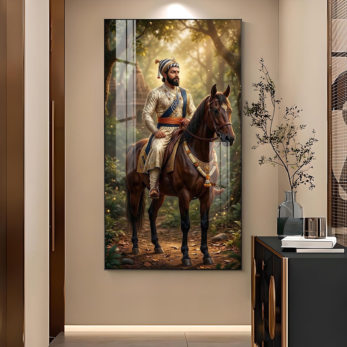 Maratha Shivaji Maharaj Glass Finish Vertical Wall Art