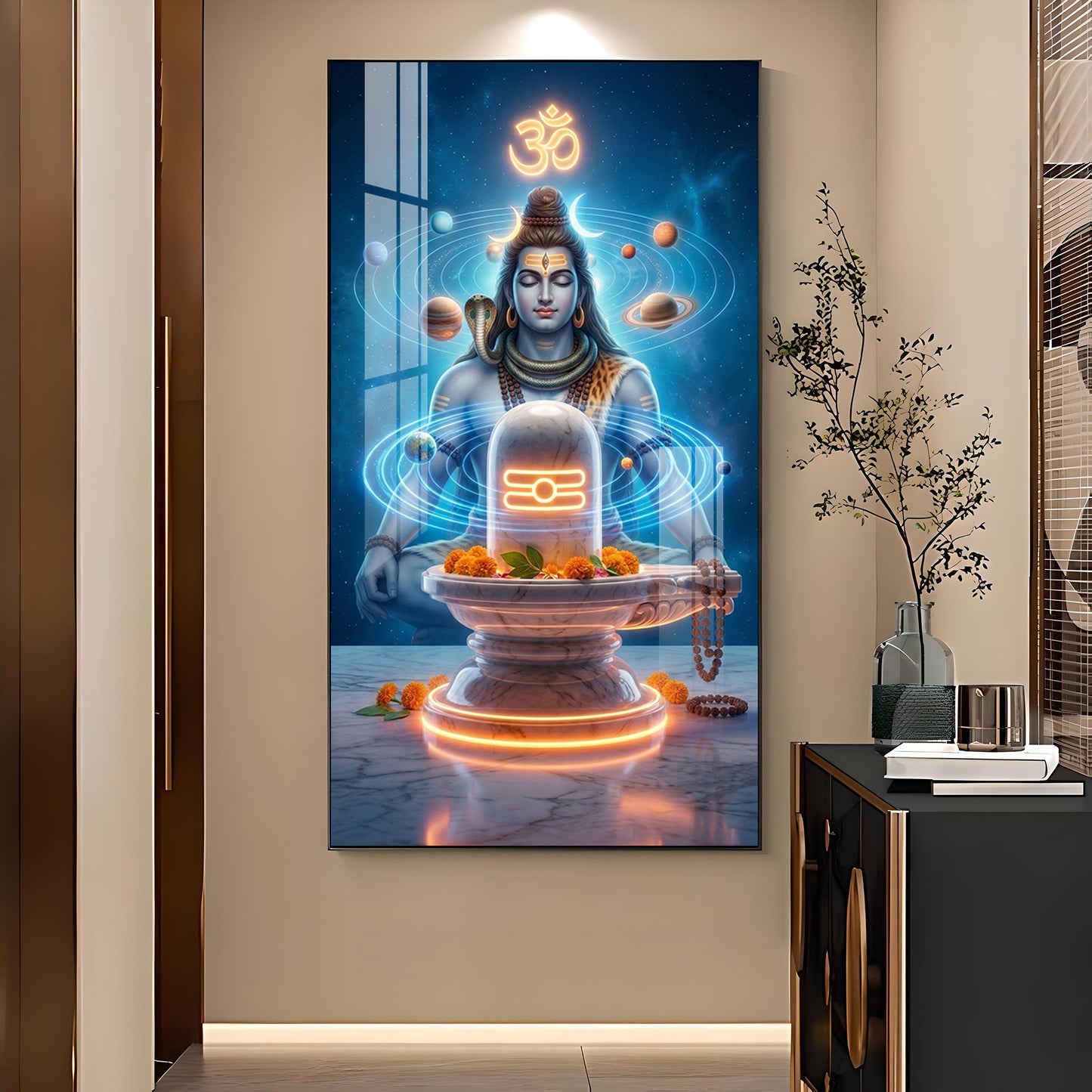 Meditating Lord Shiv Ji Glass Finish Vertical Wall Art