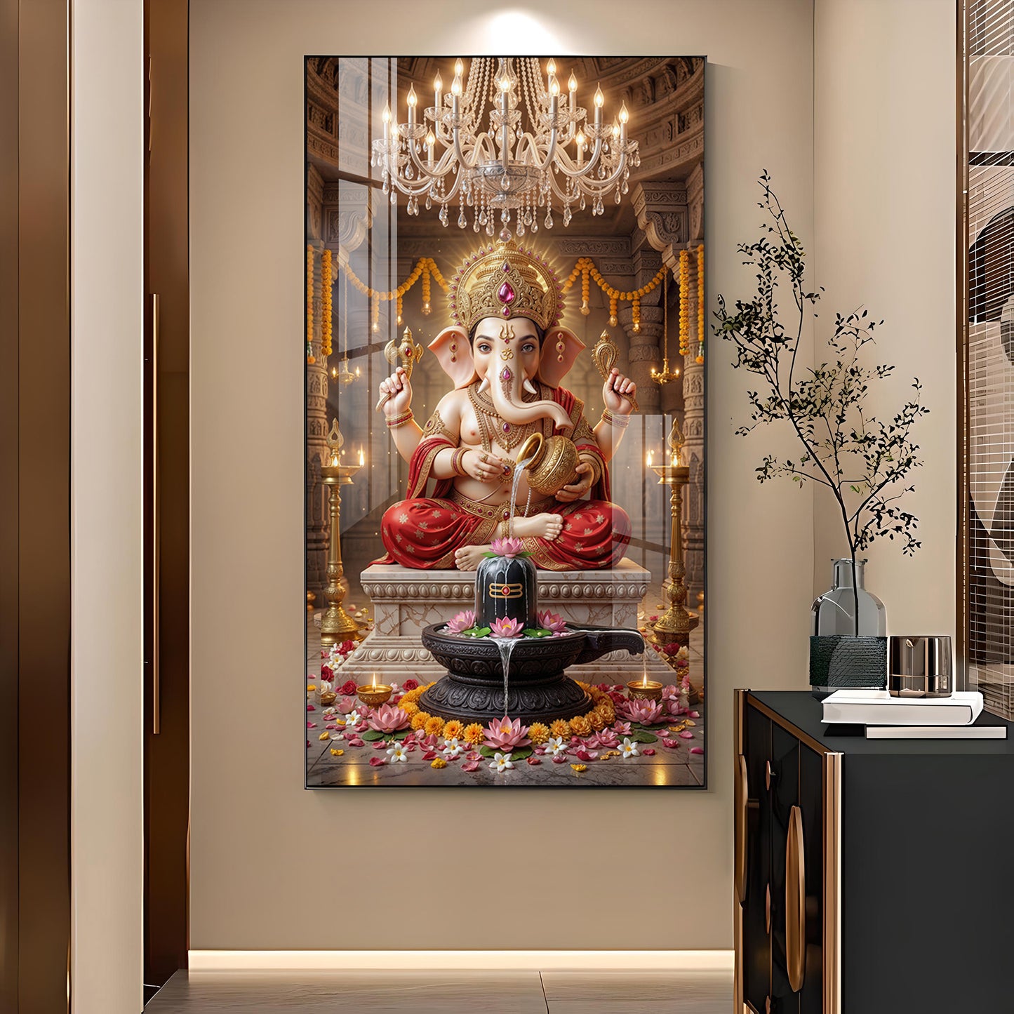 Ganpati Bappa Glass Finish Vertical Wall Art