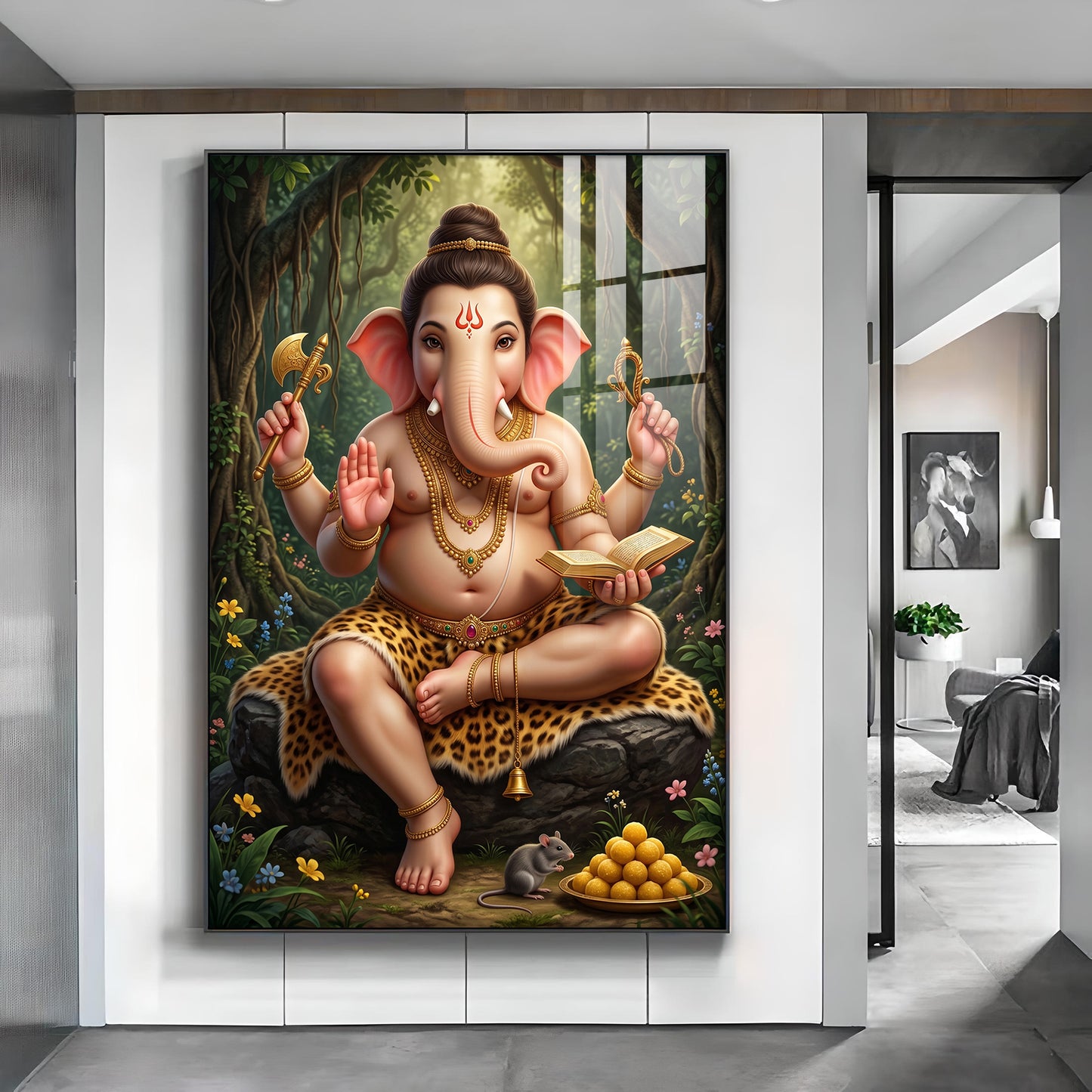 God Vighnaharta Glass Finish Vertical Wall Art