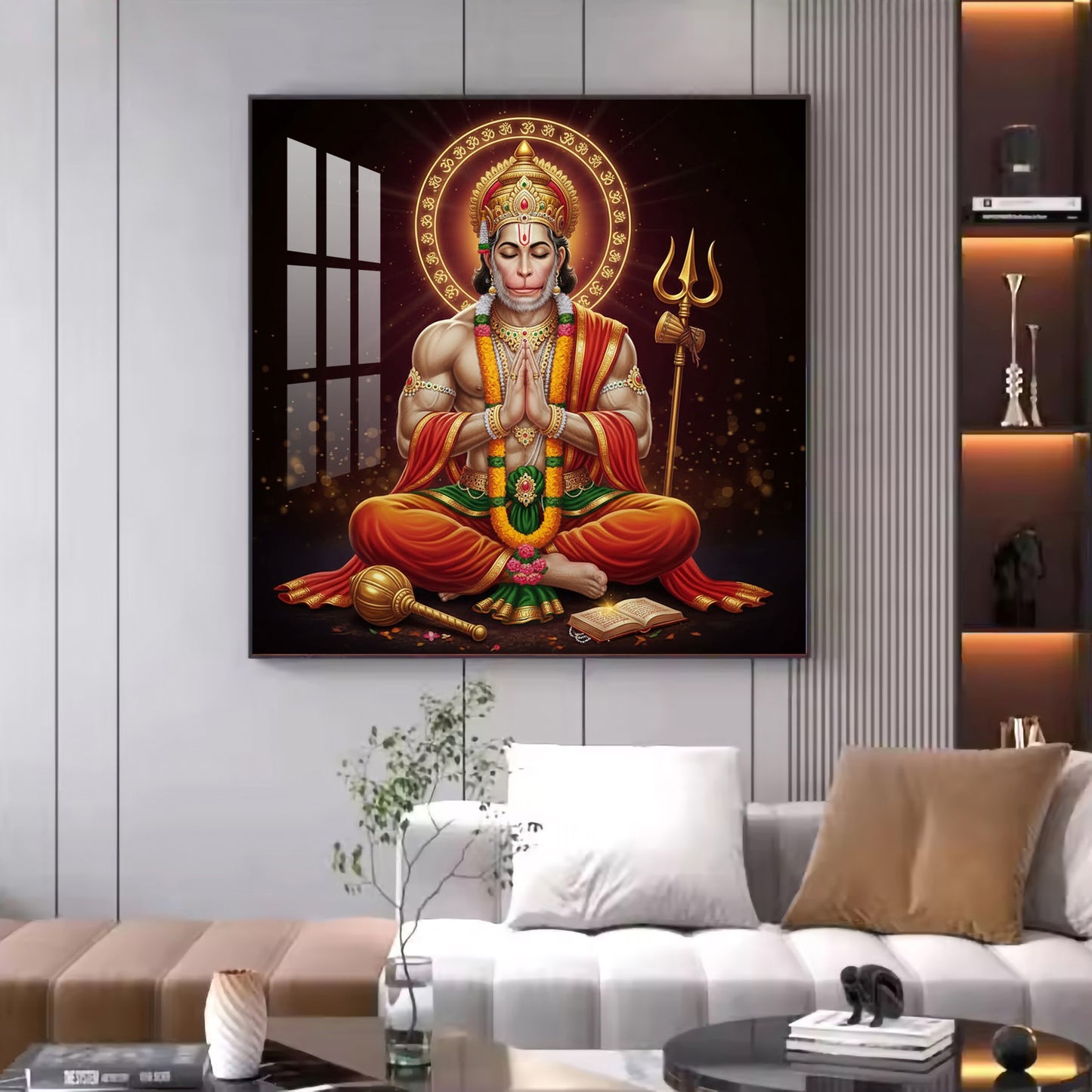 Veer Hanuman Ji Glass Finish Square Wall Art