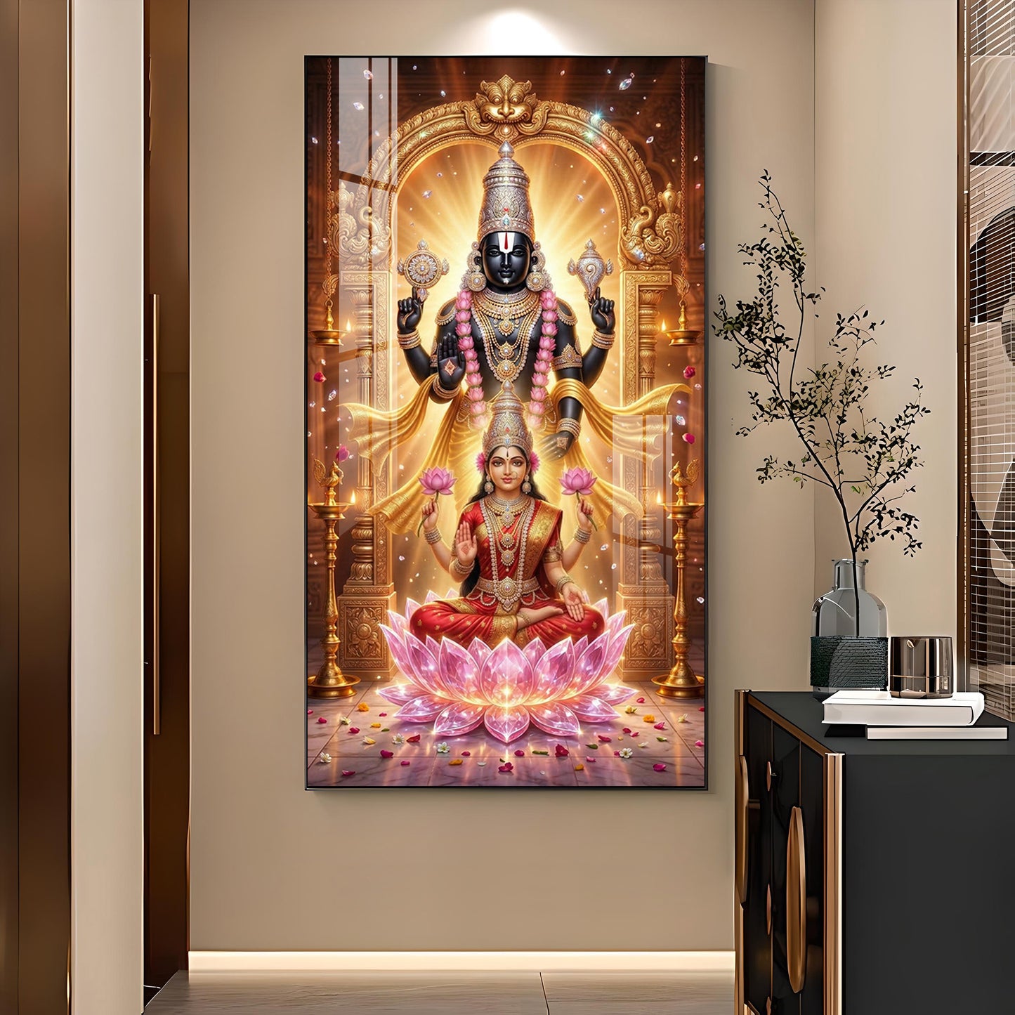 Lord Tirupati Balaji Glass Finish Vertical Wall Art
