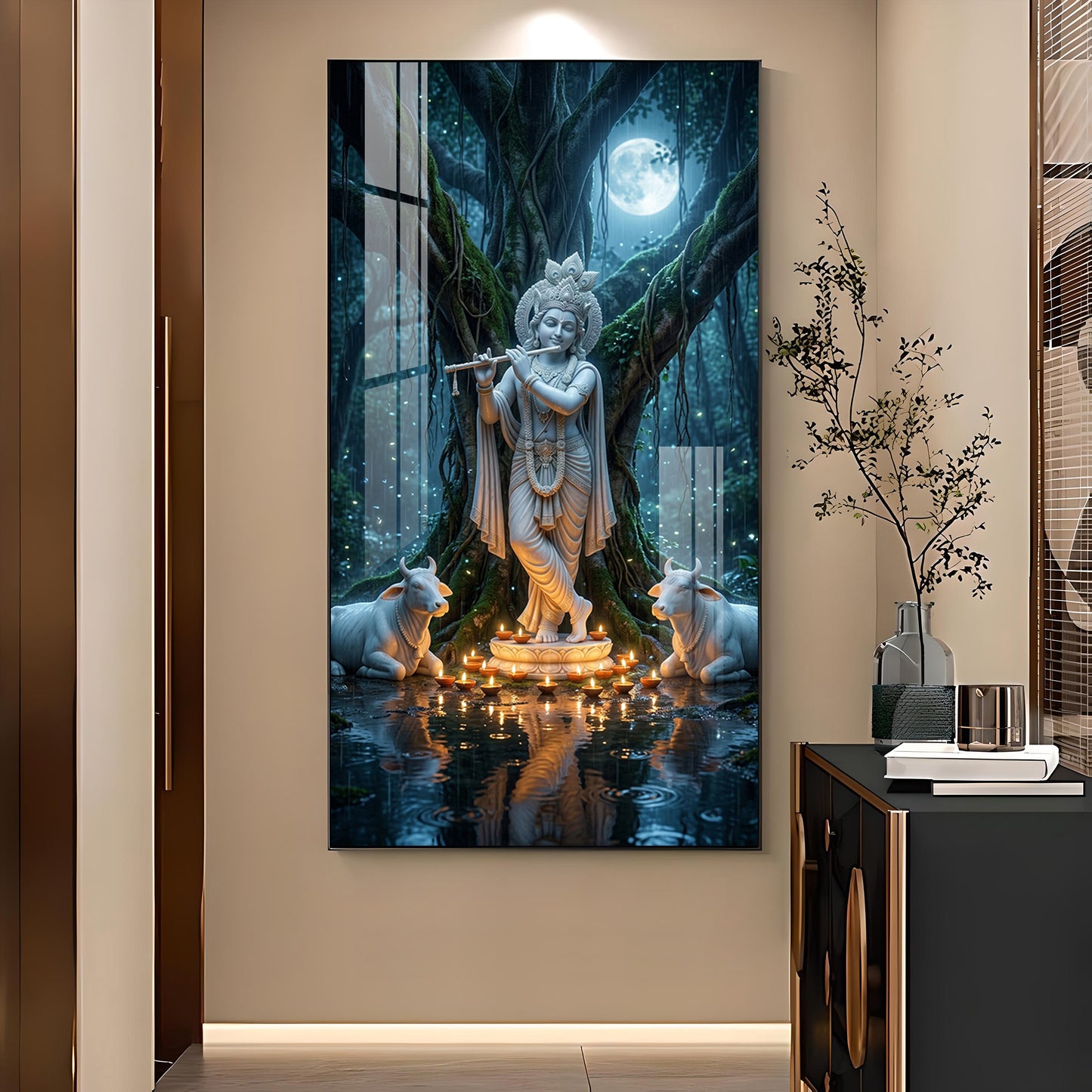 God Shree Krishna Glass Finish Vertical Wall Art