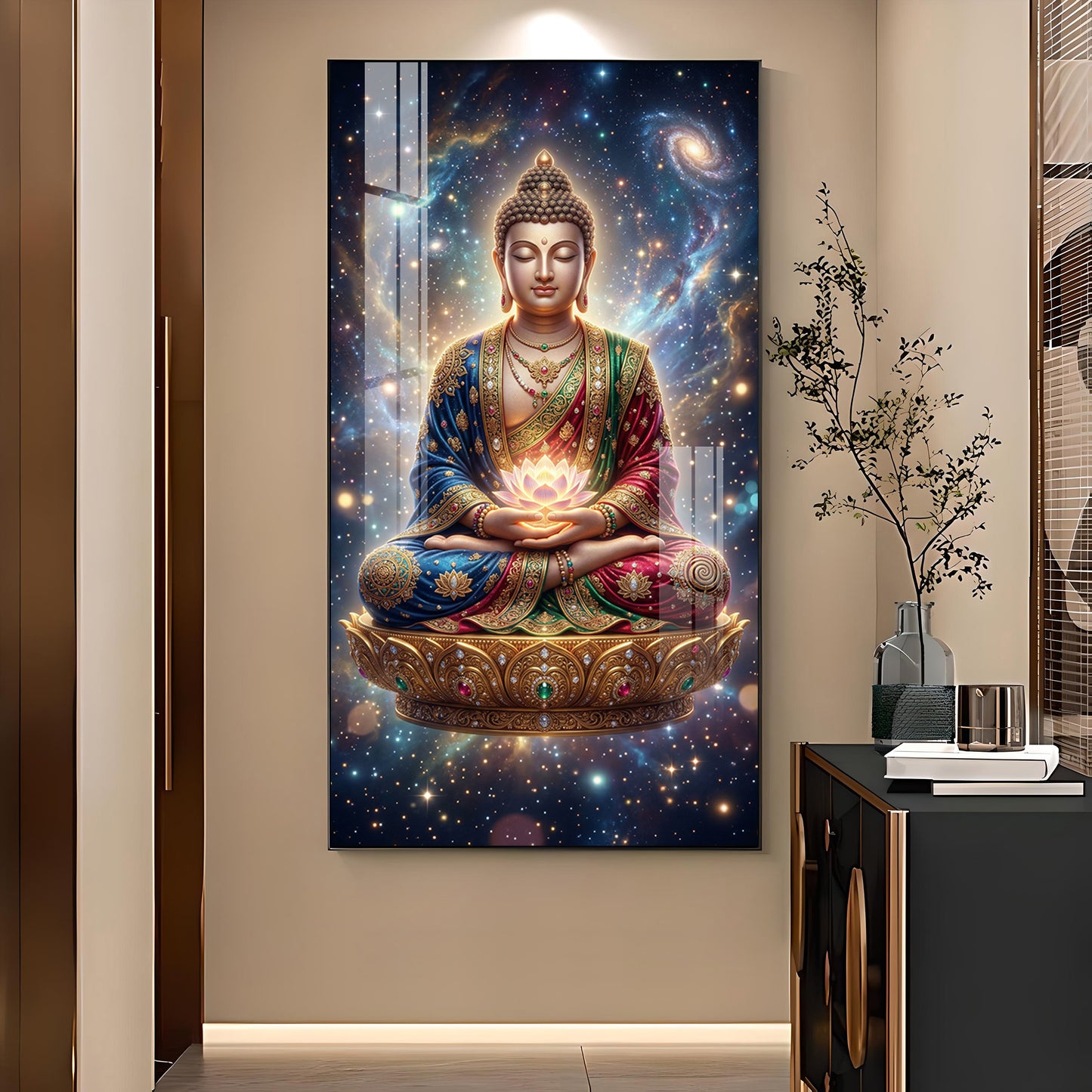 Tranquil Buddha Glass Finish Vertical Wall Art