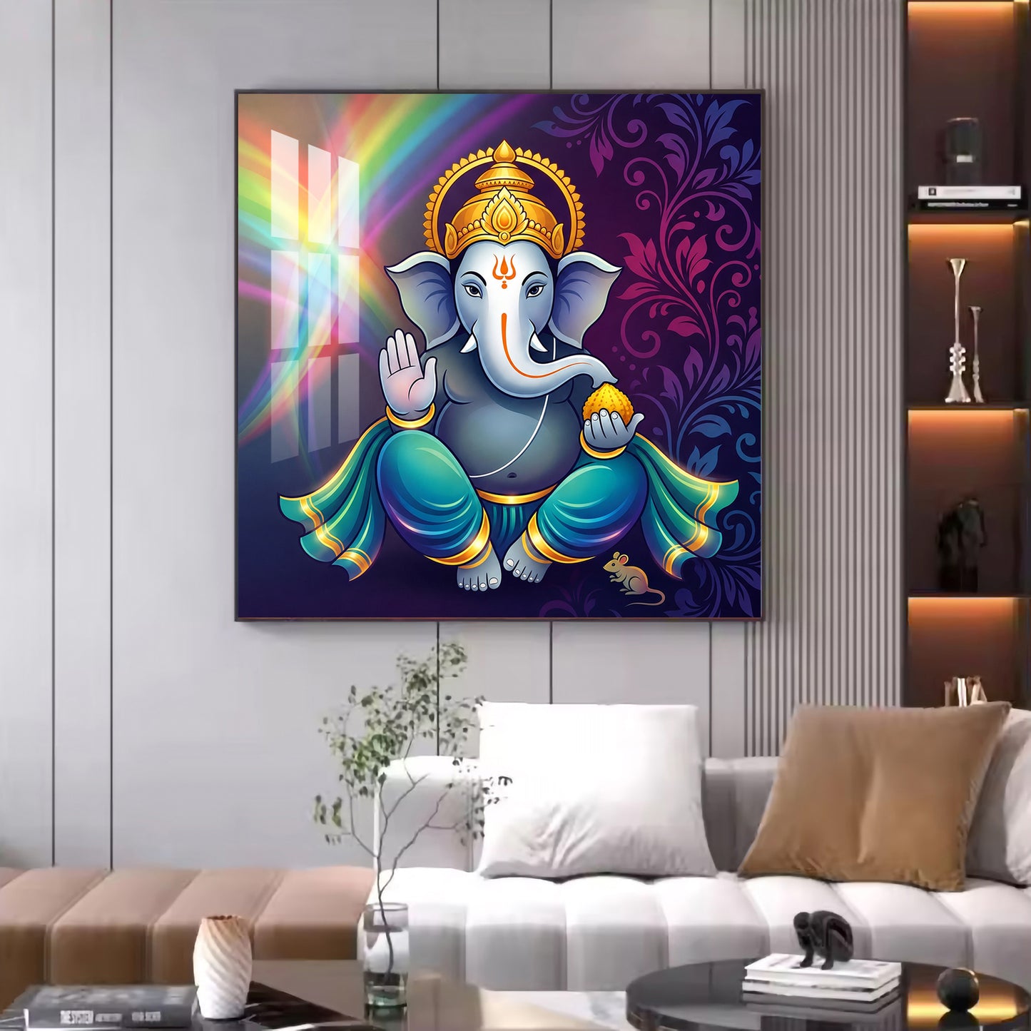 Hindu Deity Lord Ganesha Glass Finish Square Wall Art