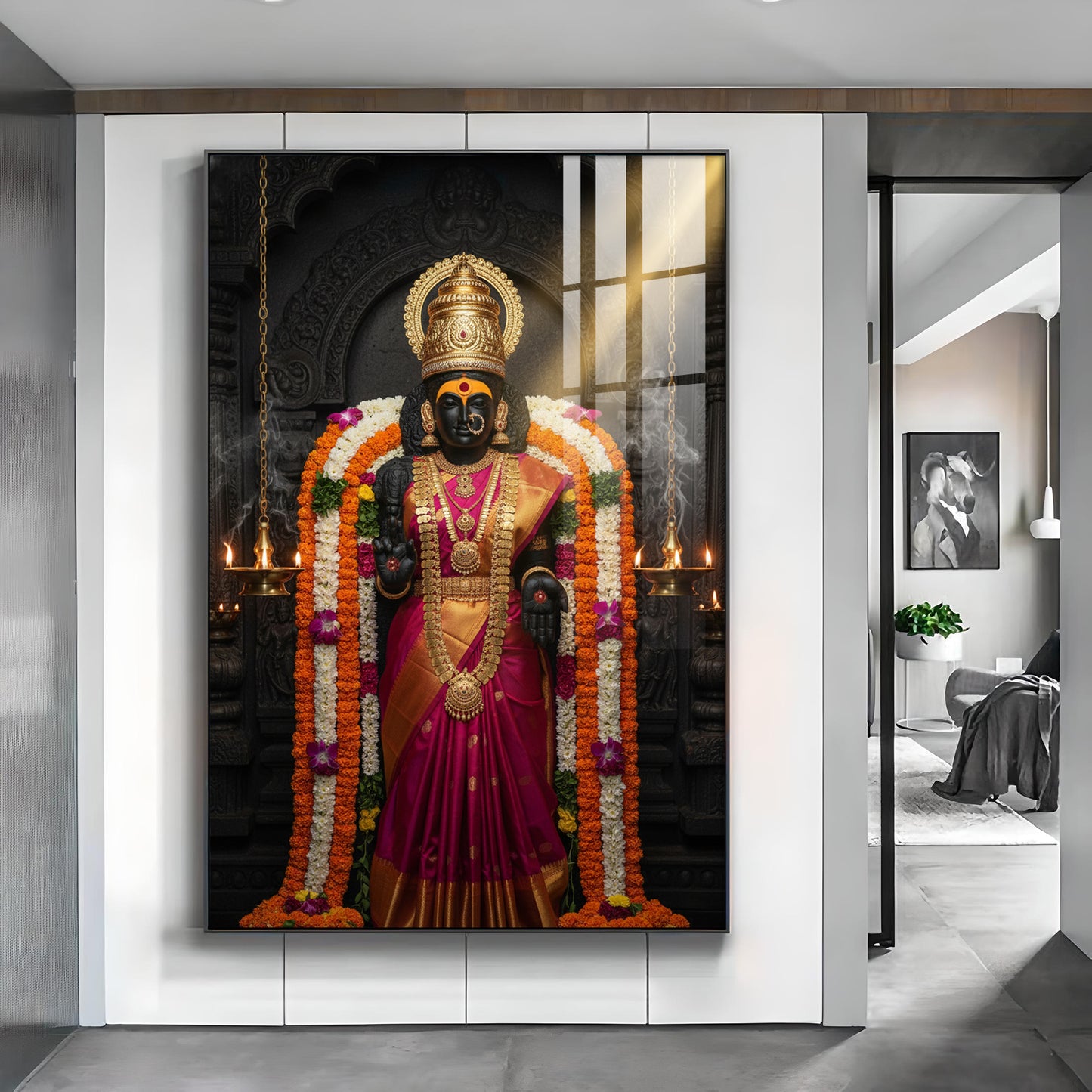 Goddess Annapoorna Devi Glass Finish Vertical Wall Art