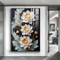 White Lotus With Golden Accents Glass Finish Vertical Wall Art