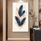 Blue & Metallic Gold Feathers Glass Finish Vertical Wall Art