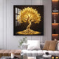 Golden Kalpavriksha Glass Finish Square Wall Art