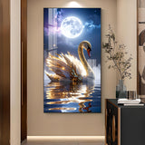 Majestic swan with feathers Glass Finish Vertical Wall Art