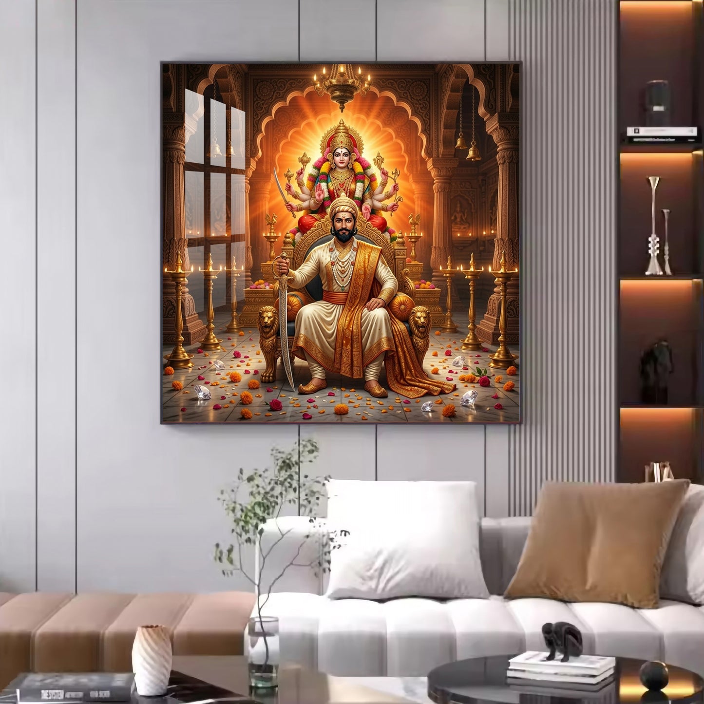 Shivaji Maharaj With Maa Durga Glass Finish Square Wall Art