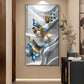 Golden Blue Flutter Glass Finish Vertical Wall Art