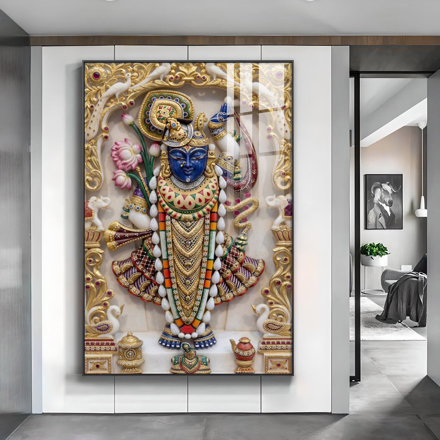 Shrinathji Maharaj Glass Finish Vertical Wall Art