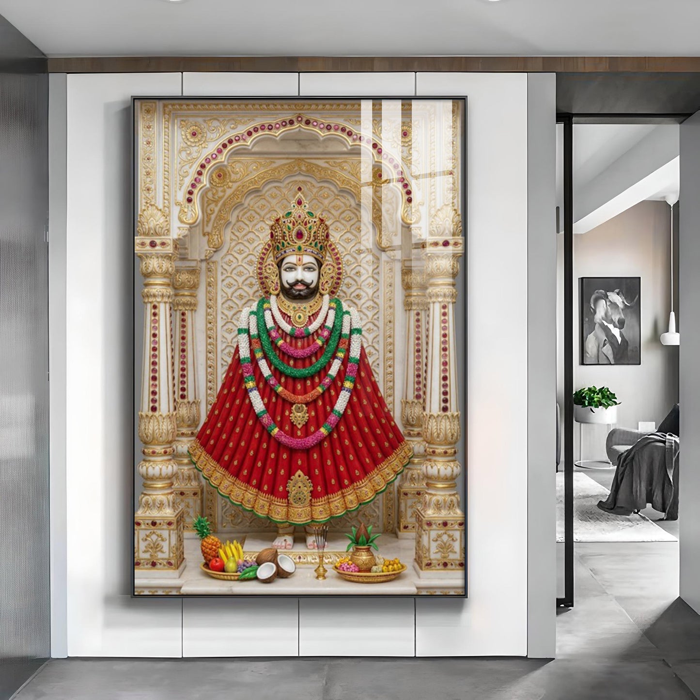Khatu Naresh Shyam Baba Glass Finish Vertical Wall Art