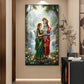 Radha Krishna Divine Aura Glass Finish Vertical Wall Art