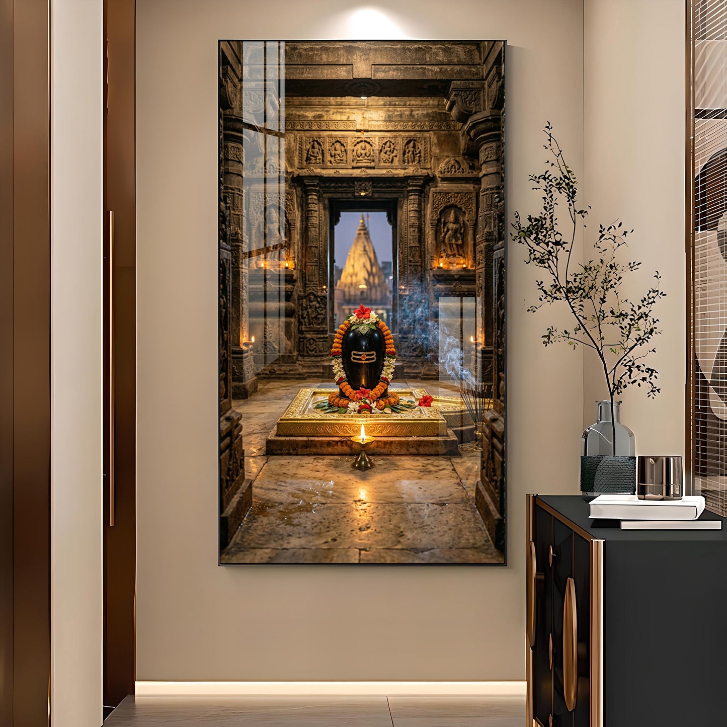 Divine Shiva Lingam Glass Finish Vertical Wall Art